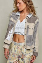 Pamela Vintage Patchwork Floral Geometric Neutral Cropped Jacket-Pol Clothing