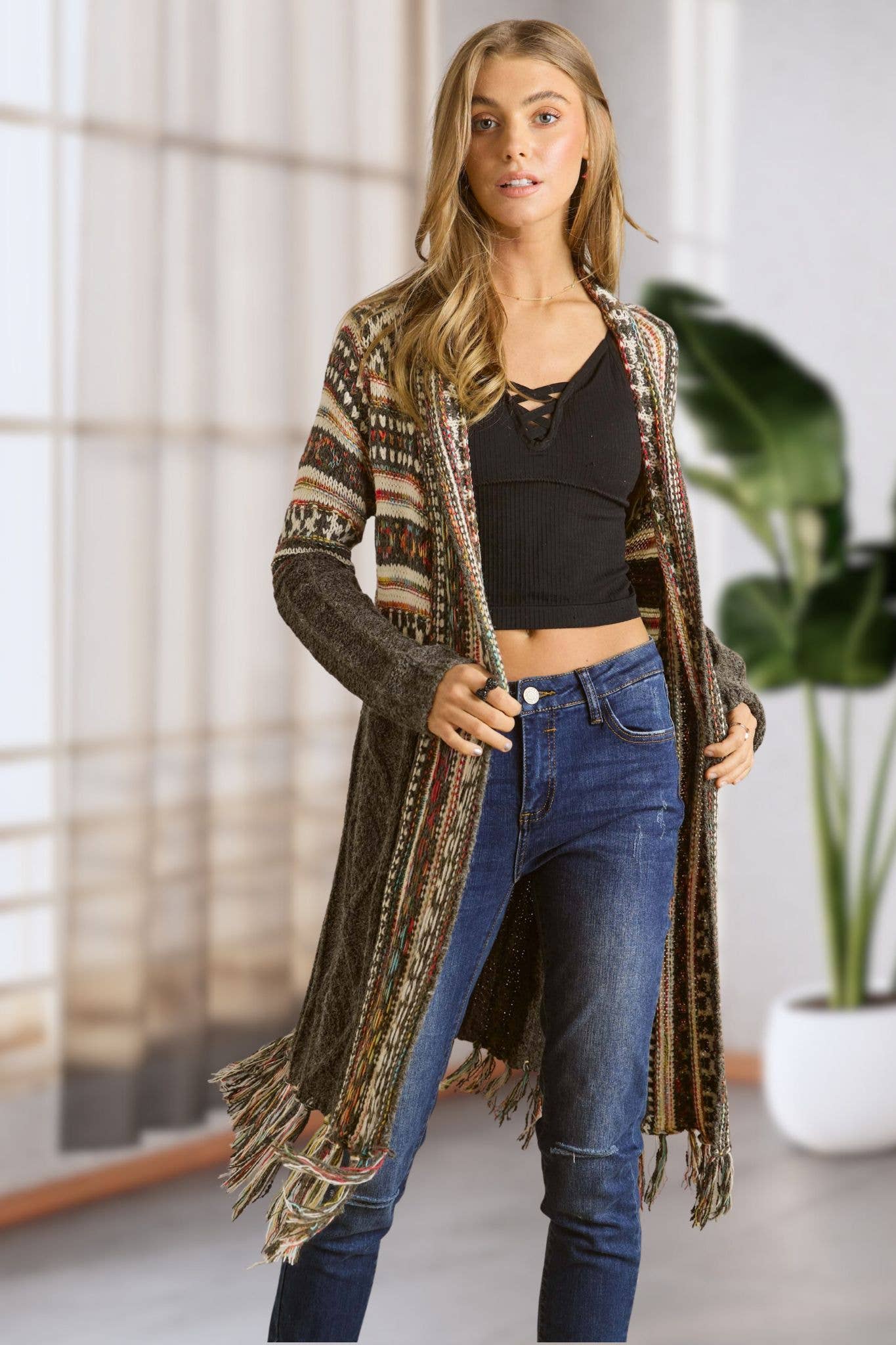 Maya FRINGE HEM AZTEC CARDIGAN