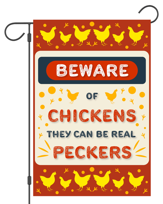 Happy Cow Lawn Decor - "Beware of the Chickens" Garden Flag #G1143-1