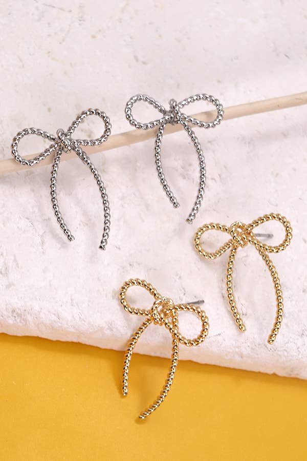 ROPE BOW DESIGN STUD EARRINGS |