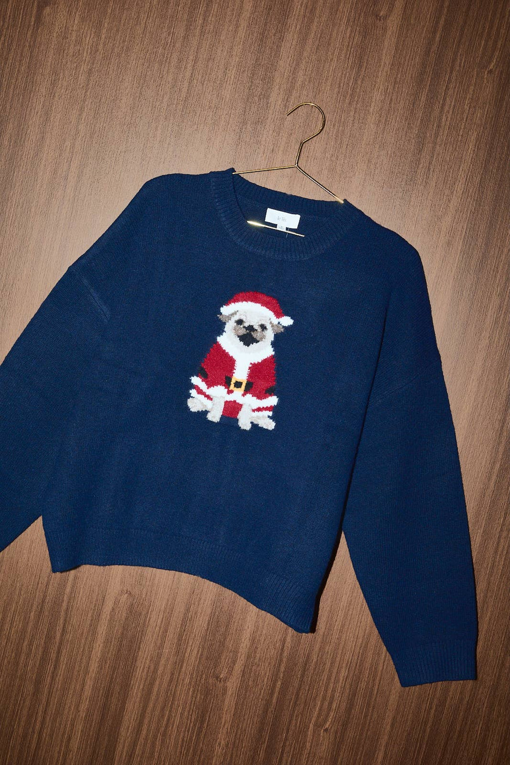 Santa Pug Graphic Crew Neck Knit Sweater Le Lis