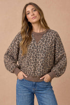 Haptics - Plus Leopard Print Wave Rib Banded Hem Pullover