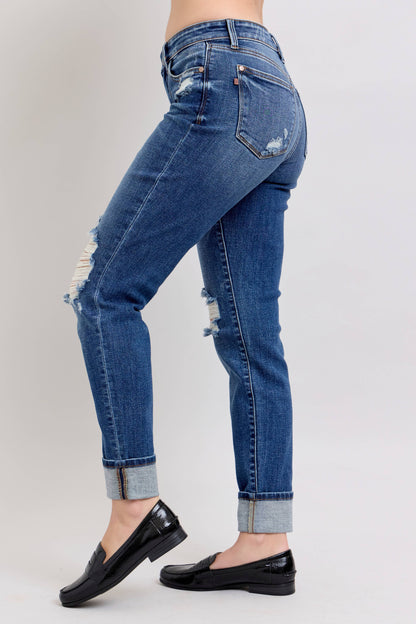 Judy Blue Jeans - Distressed Mid-Rise Boyfriend Fit