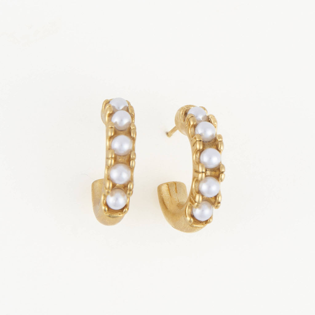 Howard's - Waterproof Earrings Pearl C-Hoop Gold & Stainless Steel