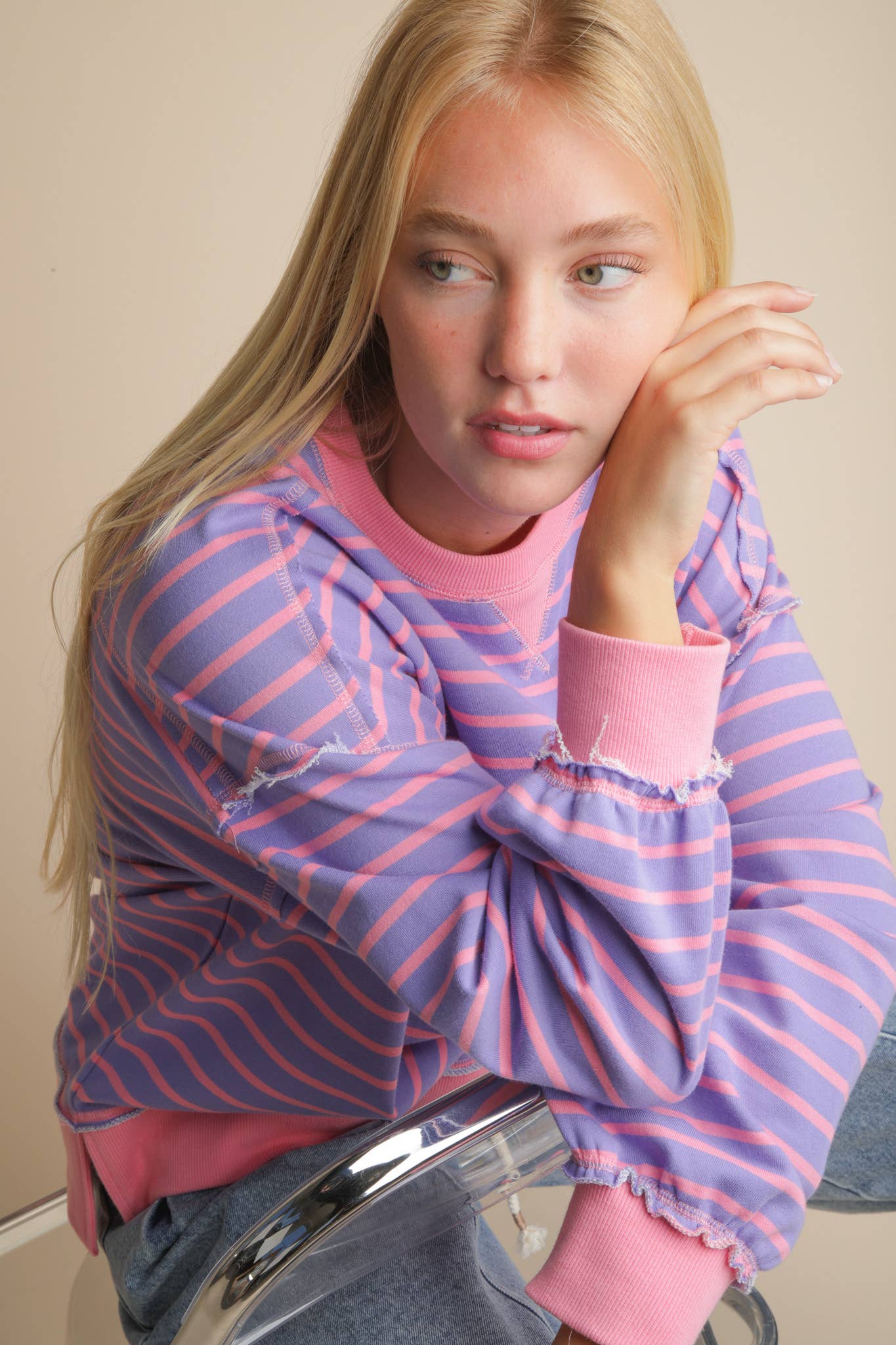 Stripe Comfy Casual Oversized Knit Top