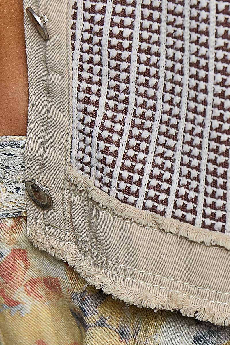 Pamela Vintage Patchwork Floral Geometric Neutral Cropped Jacket-Pol Clothing