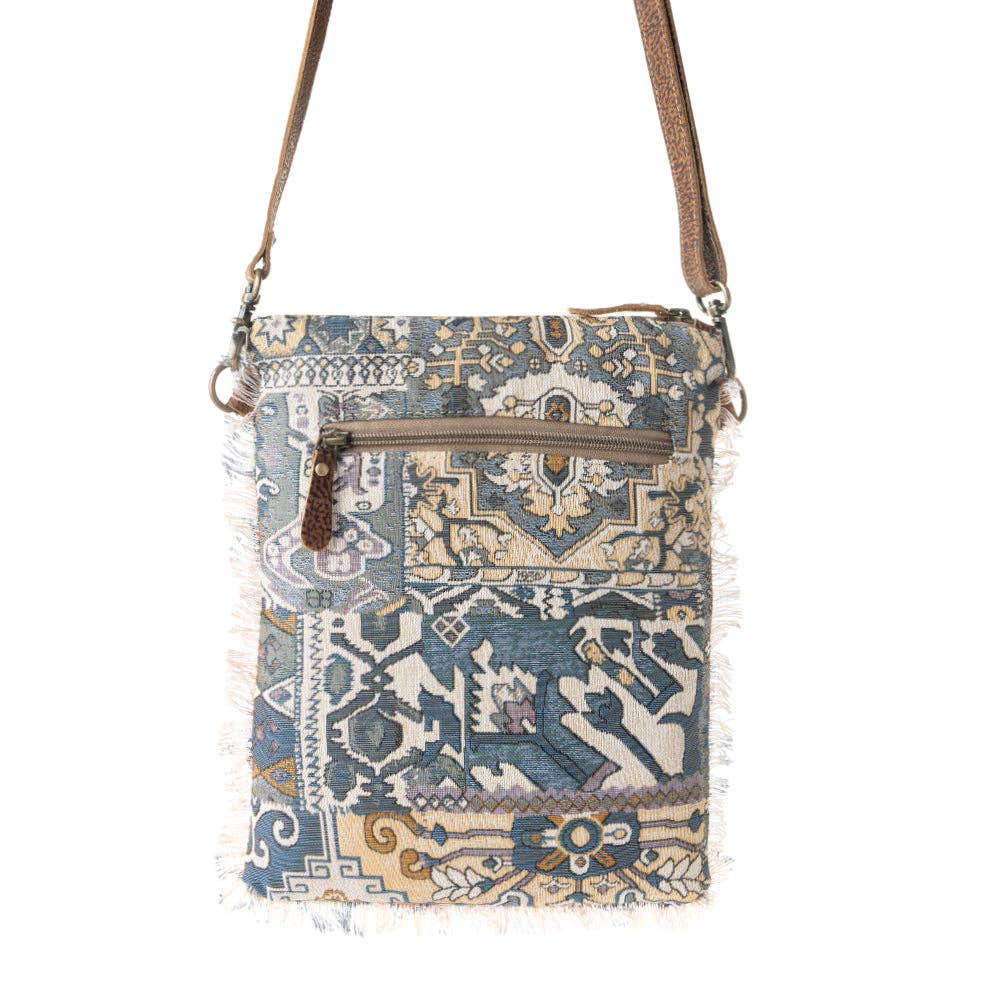 Myra Bag - Loom Tapestry vintage crossbody Bag for Women in indigo with fringe detail