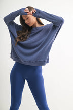 Waffle Ribbed Round Neck Pullover Mono B