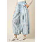 FLORAL PRINT PLEATED BALLOON LEG PARACHUTE PANTS