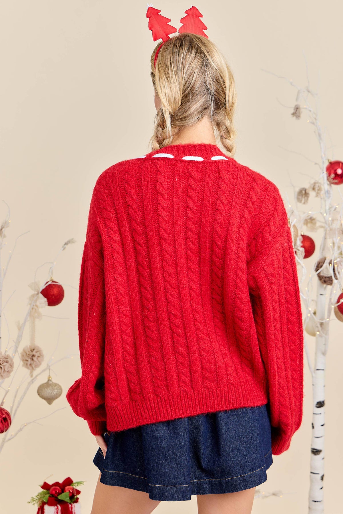 Festive Holiday Cable Knit Cardigan