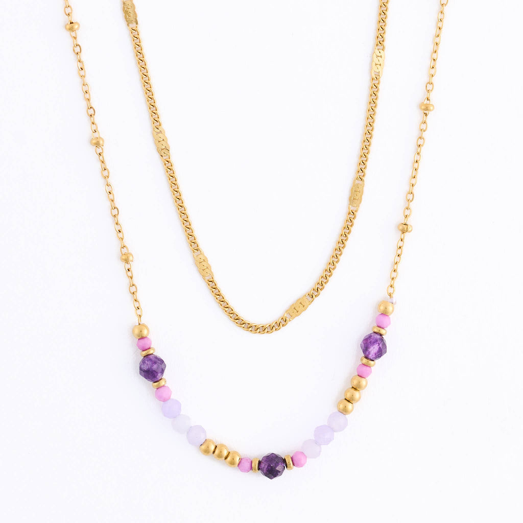 Howard's - Waterproof Necklace 15" Double Row Amethyst Station Narelle