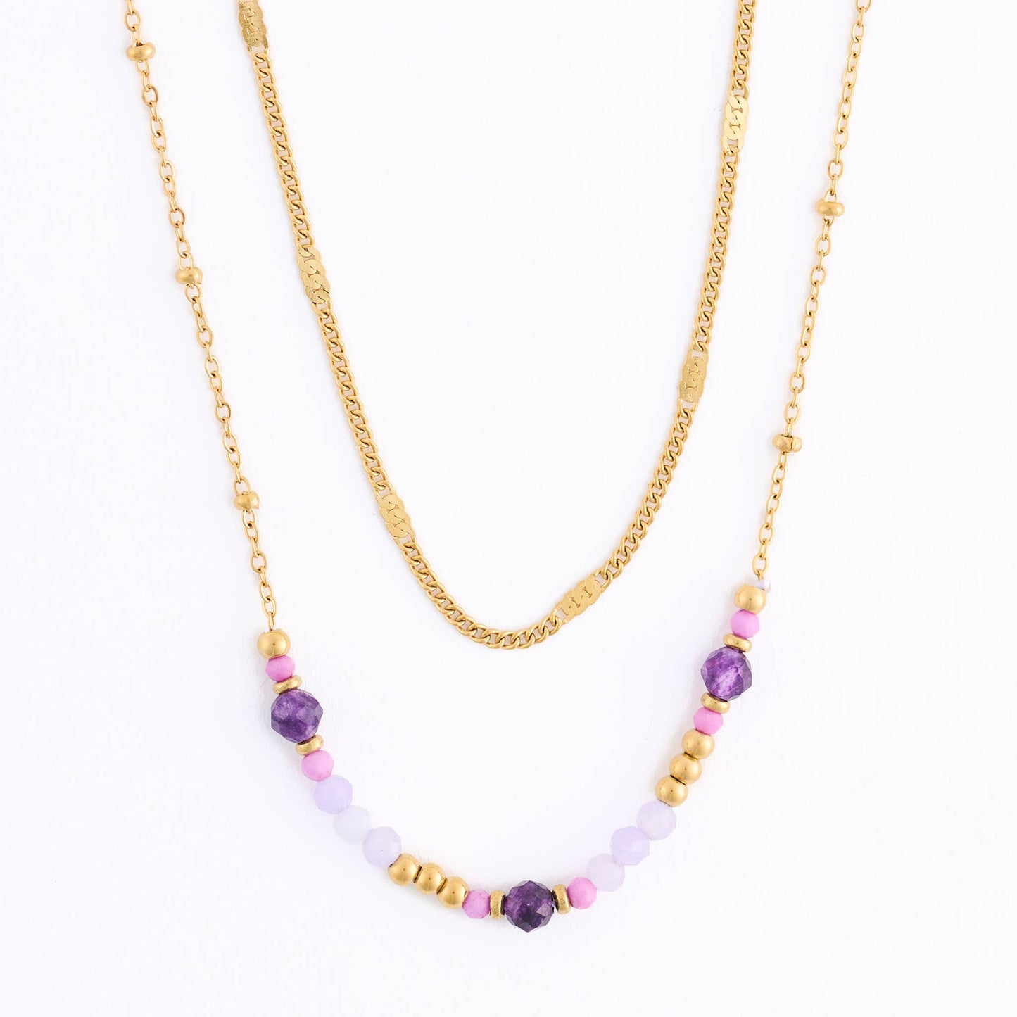 Howard's - Waterproof Necklace 15" Double Row Amethyst Station Narelle