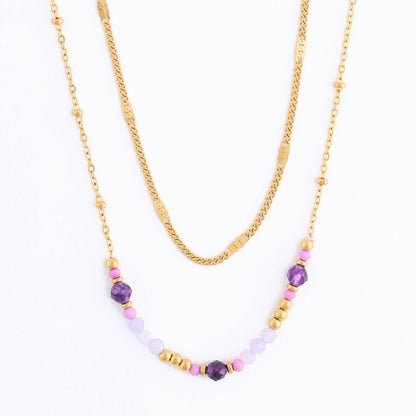 Howard's - Waterproof Necklace 15" Double Row Amethyst Station Narelle