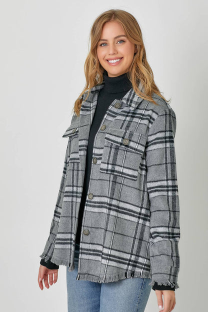 Fringe Detailed Plaid Jacket
