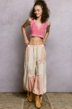 Pol Clothing - Lace Trim Ribbed V Neck Summer Sleeveless Crop Top