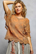 Pol Clothing - V-neck Short Sleeve Crochet Trim Solid Top
