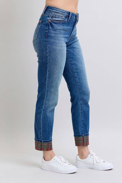 Judy Blue Jeans - MR Plaid Print Cuff BF