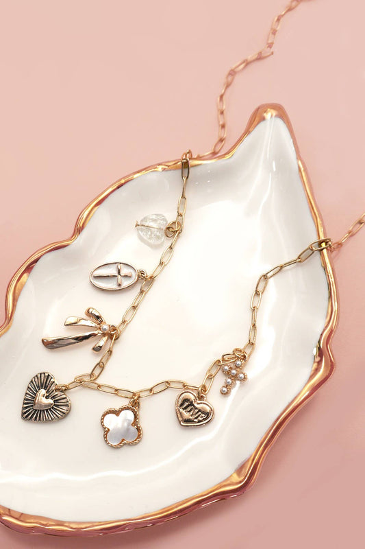 CHARM NECKLACE-CLOVER BOW CROSS HEART  |