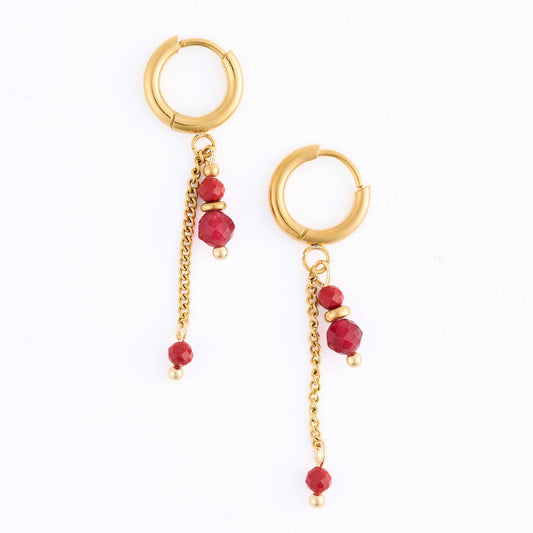 Howard's - Waterproof Earrings Hoop Red Agate Narelle Gold Faceted Bead
