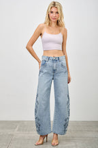 HIGH RISE LOW CURVE BARREL WITH EMBROIDERY Saige Denim