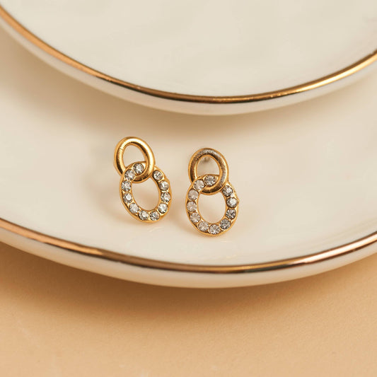 Howard's - Waterproof Earrings Double Circle Link 18K Gold Studs