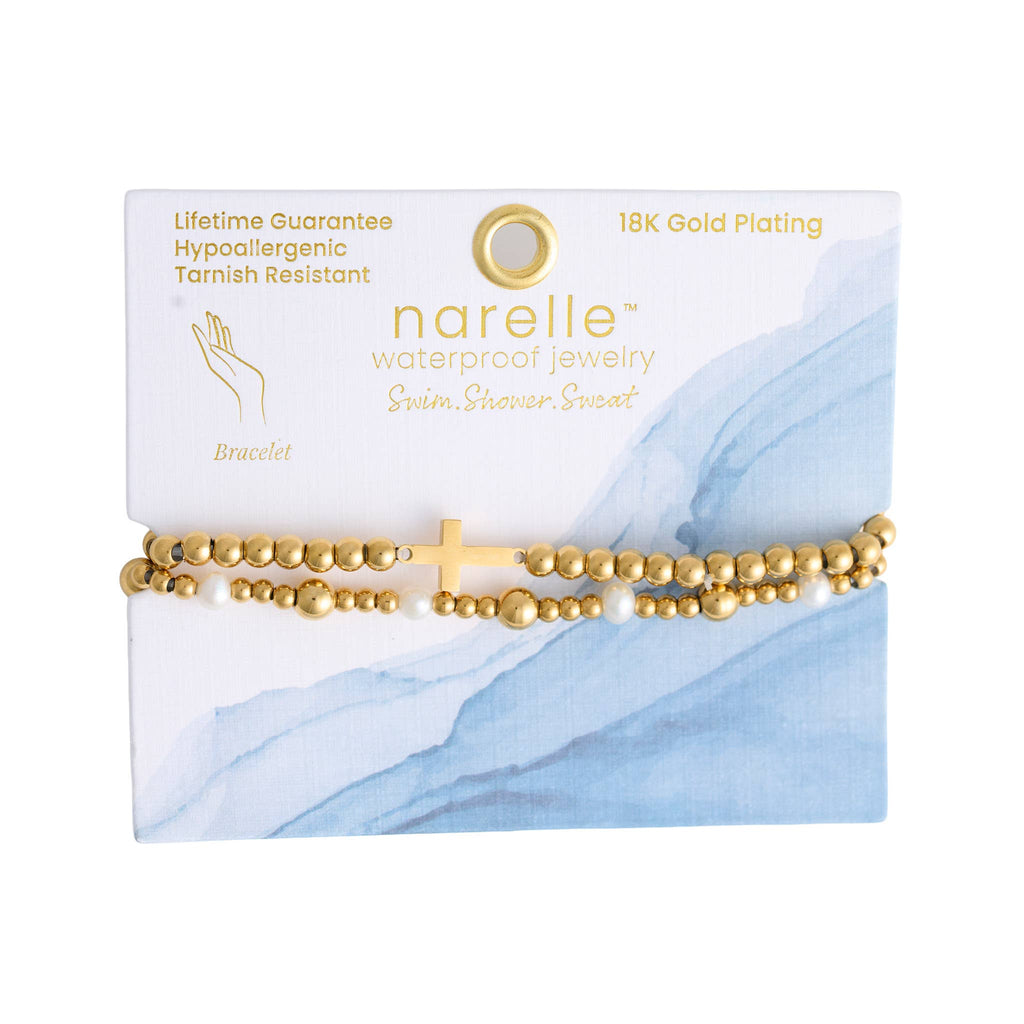Howard's - Cross Bracelet Pearl Station Bead Waterproof Narelle Duo Set