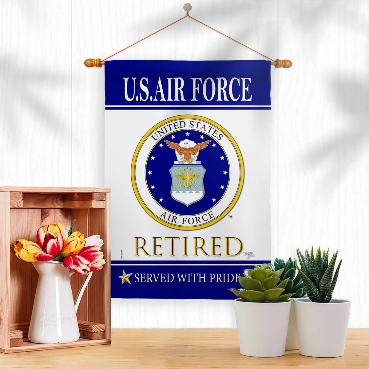Two Group Flag Co - US Air Force Retired Military Retirement Veteran Decor Flag