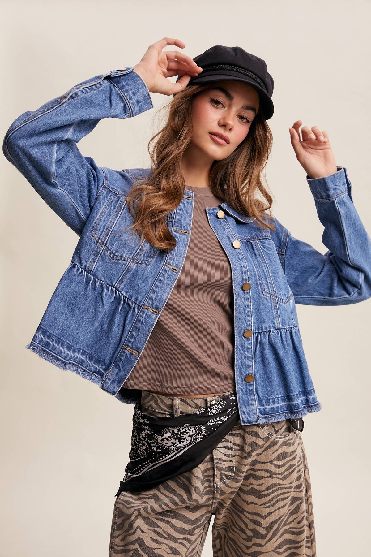 Listicle - Peplum Hem Denim Jacket