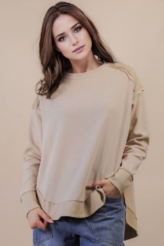 Mineral Washed Elbow Patch Contrast Knit Top