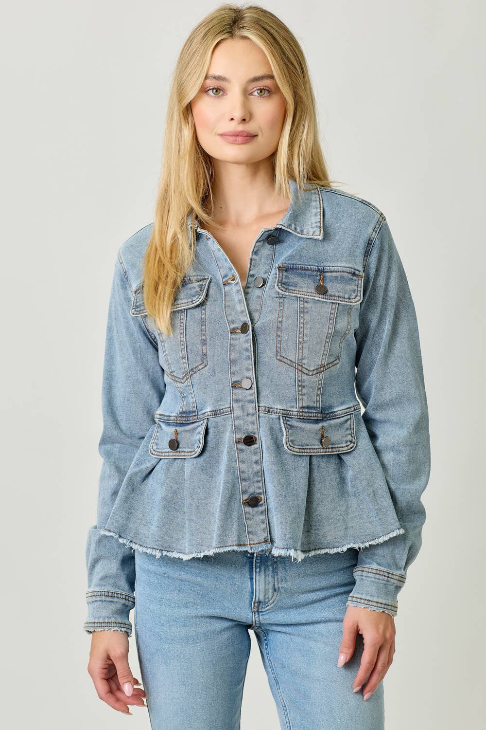 Alex Washed Denim Peplum Jacket
