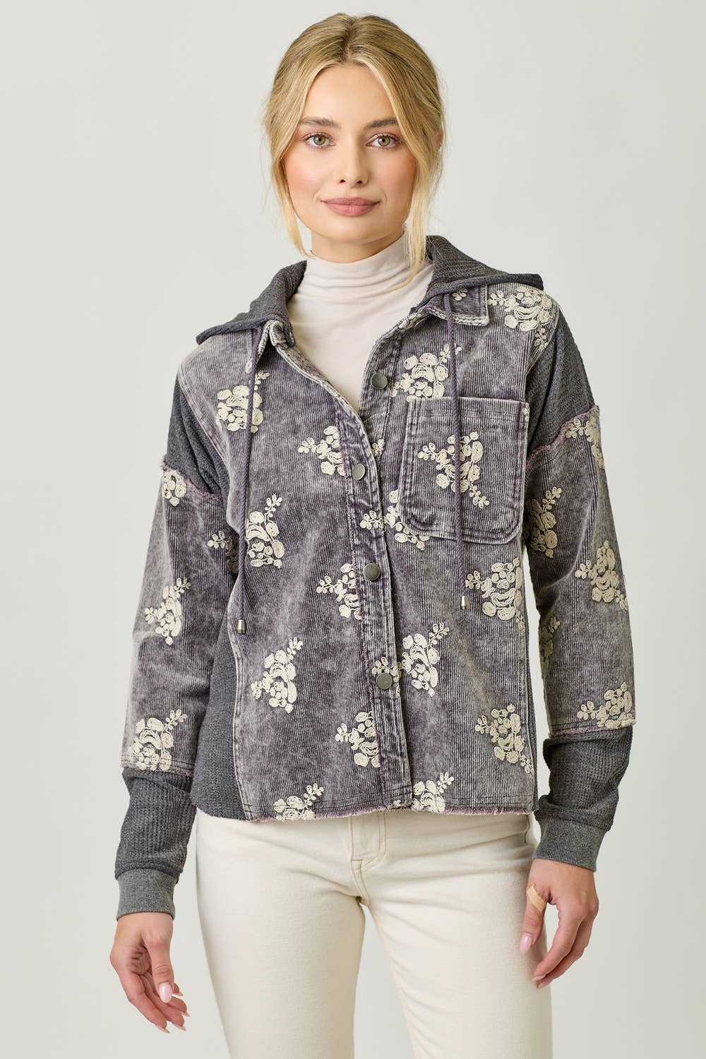 Festive Flower Embroidery Hoodie Jacket