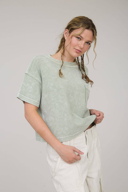 Everyday WASHED RIBBED SHORT SLEEVE TEE WITH POCKET