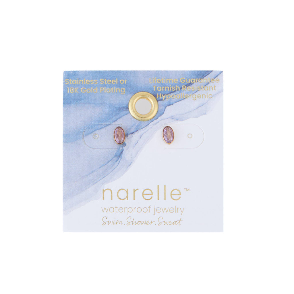 Howard's - Waterproof Earrings Oval Gem Cubic Zirconia 18K Gold Stud
