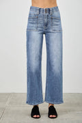 HIGH RISE CROP STRAIGHT WITH DOUBLE BUTTON SAIGE DENIM