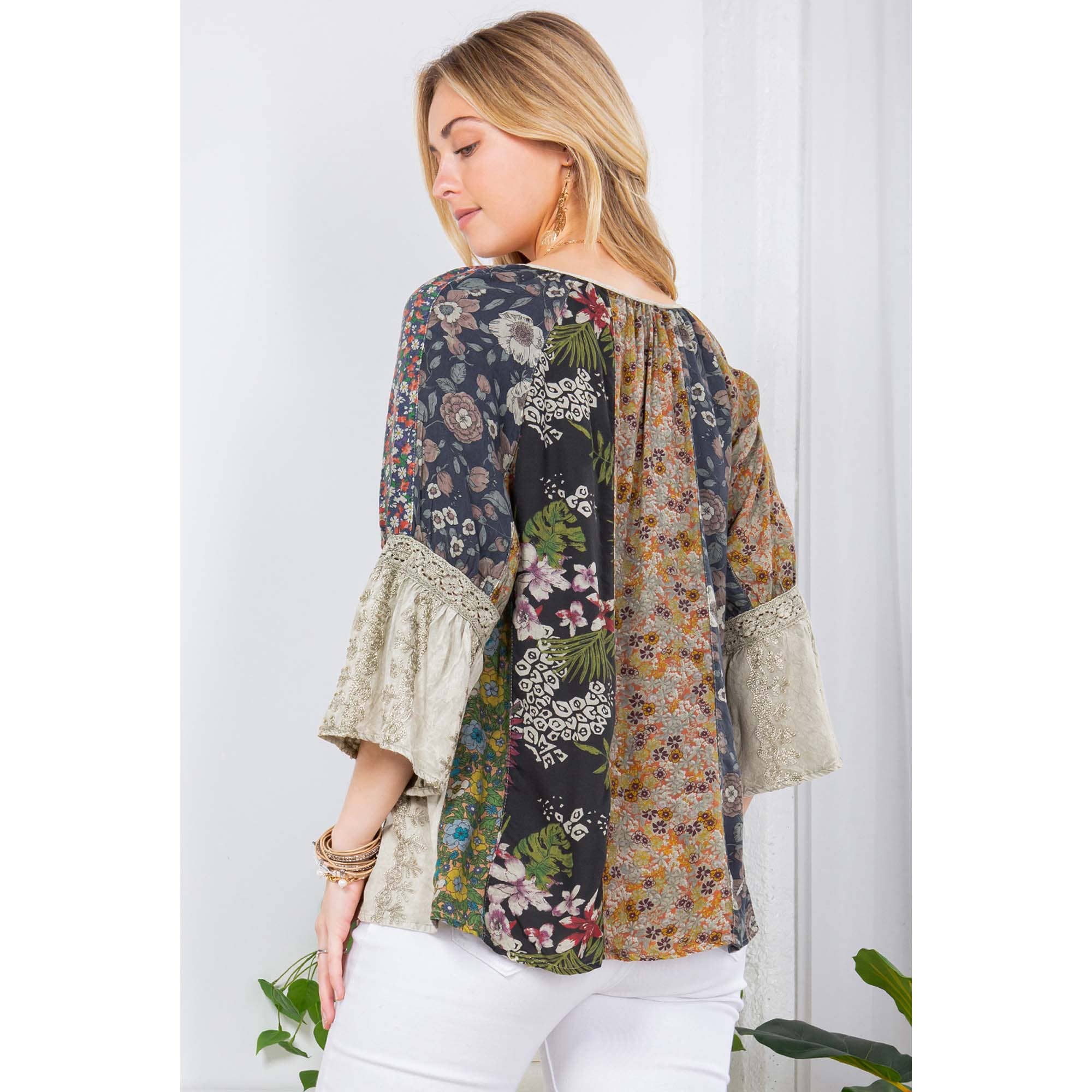 Young Threads - Enchanting Whimsy Overdyed Rayon Peasant Top With Embroidery