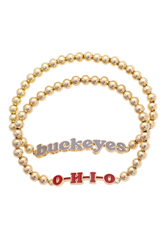 Canvas Style - Ohio State Buckeyes Slogan Ball Bead Bracelet Set of 2