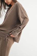 Cotton Blend Waffle Knit Oversized Long Sleeve