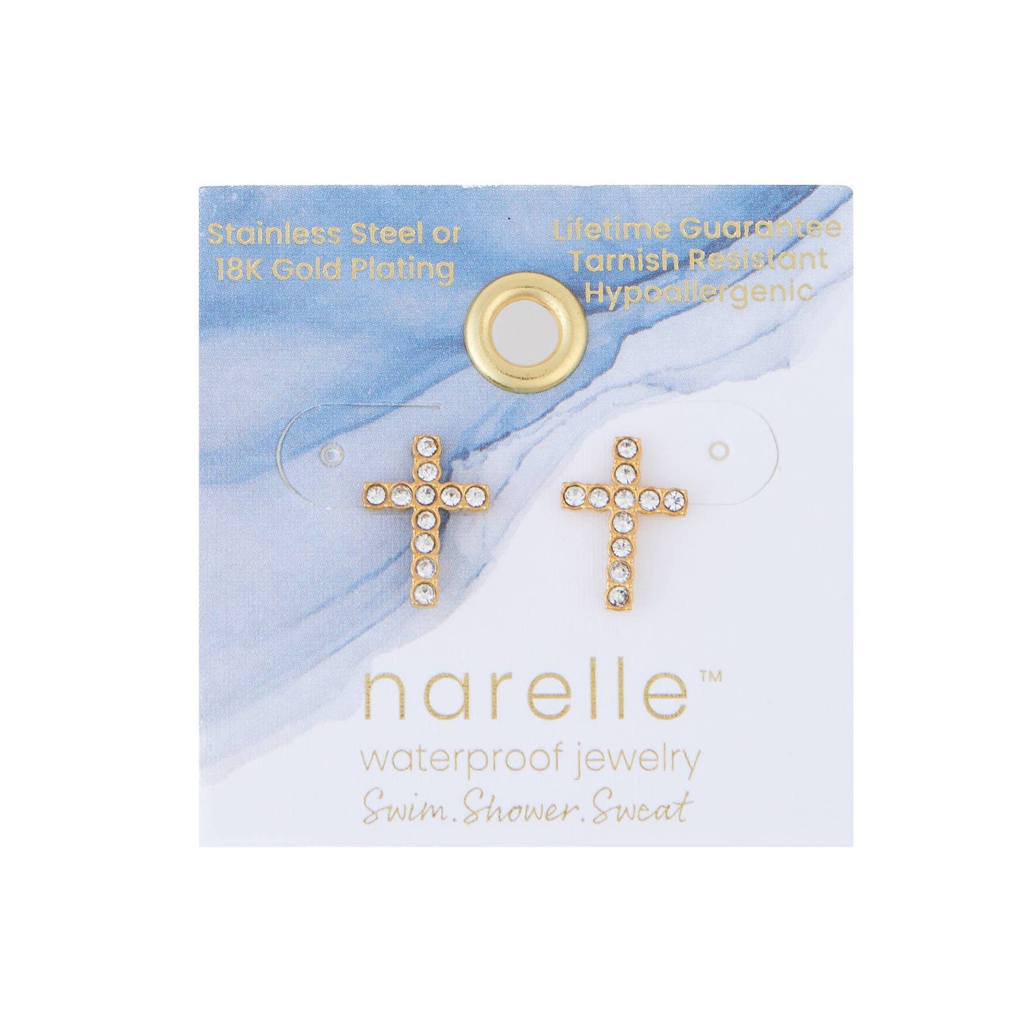 Howard's - Waterproof Earrings Pave Cross Stud Gold & Steel Narelle