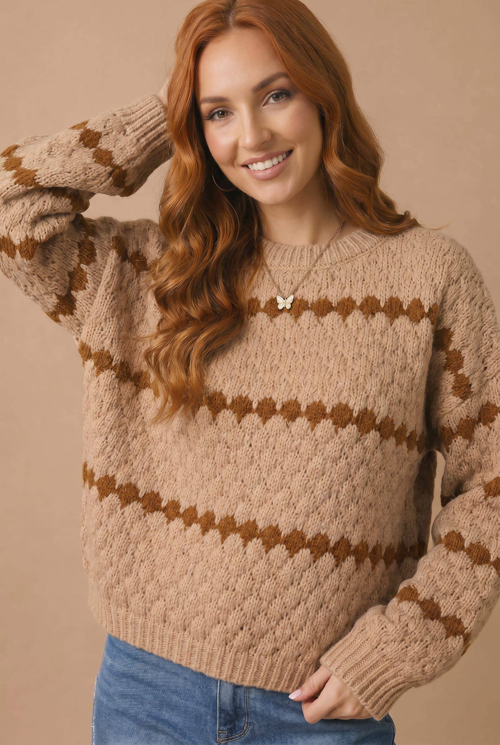 Haptics - Plus Textured Stripe Pullover Sweater Knit Top