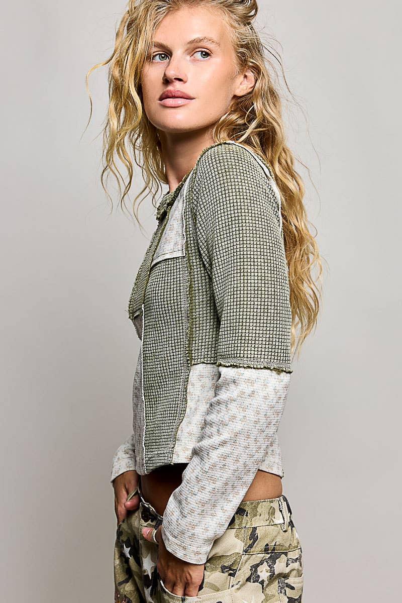Pol Clothing - Waffle Knit Contrast Patchwork Top