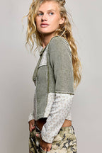Pol Clothing - Waffle Knit Contrast Patchwork Top