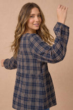 Haptics - Plus Crinkle Plaid Pin Tuck Buttoned Woven Blouse