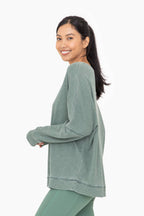 Waffle Ribbed Round Neck Pullover Mono B