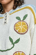 Pol Clothing - 3D Embroidery Long Sleeve Cozy Pullover Berber Sweater