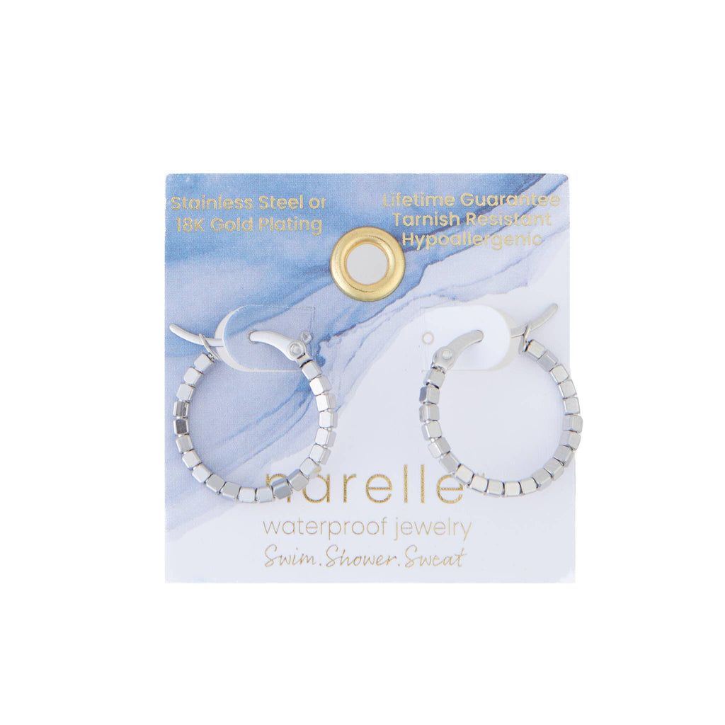 Howard's - Waterproof Earrings Square Beaded Hoop in Gold & Steel