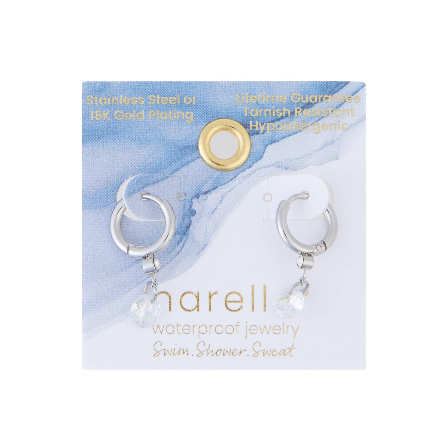 Howard's - Waterproof Earrings Dangle CZ Charm Huggie in Gold & Steel