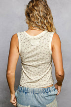 Pol Clothing - Round Neck Sleeveless Ribbed Floral Printed Knit Top