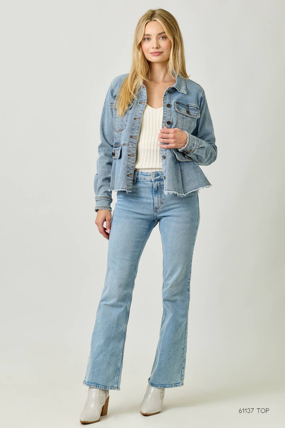 Alex Washed Denim Peplum Jacket