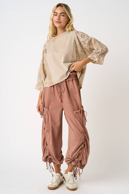 WASHED FRENCH TERRY DROP POCKET BALLOON PANTS