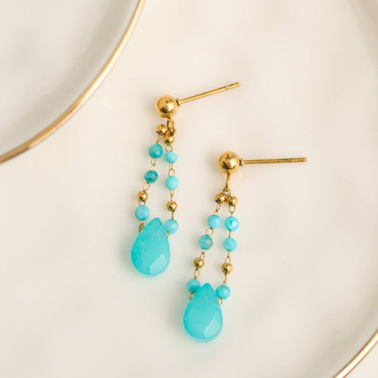 Howard's - Waterproof Earrings Drop Kyanite Beaded Narelle Gold